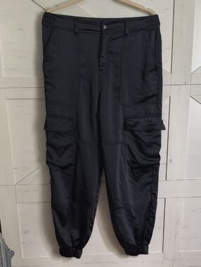 Satin Feel Black Joggers. Cargo Pants. So Cute!